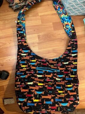 Dachshund Print Crossbody Tote - Black with Colorful Dogs Handcrafted